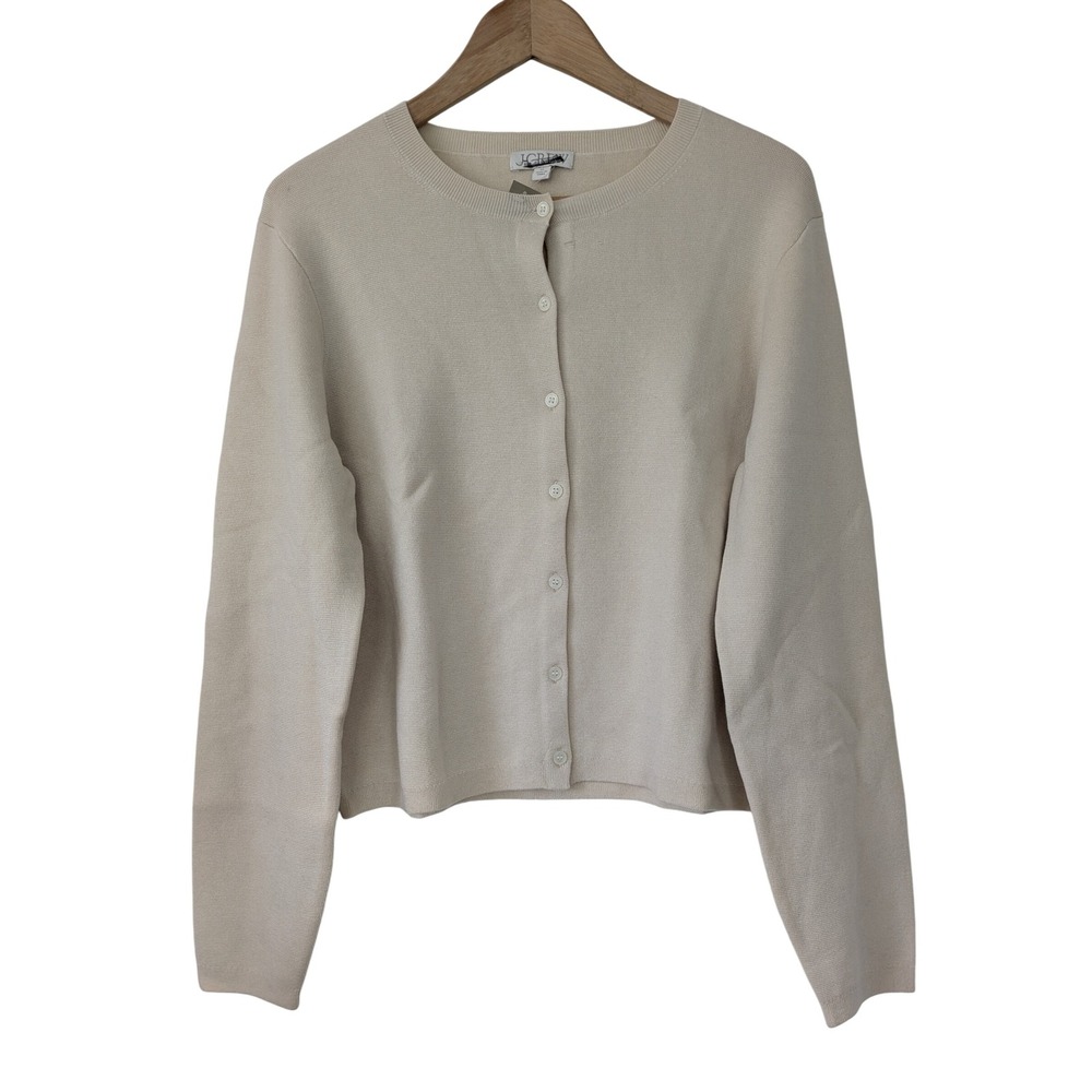 J. Crew Cream Button-Up Crewneck Cardigan